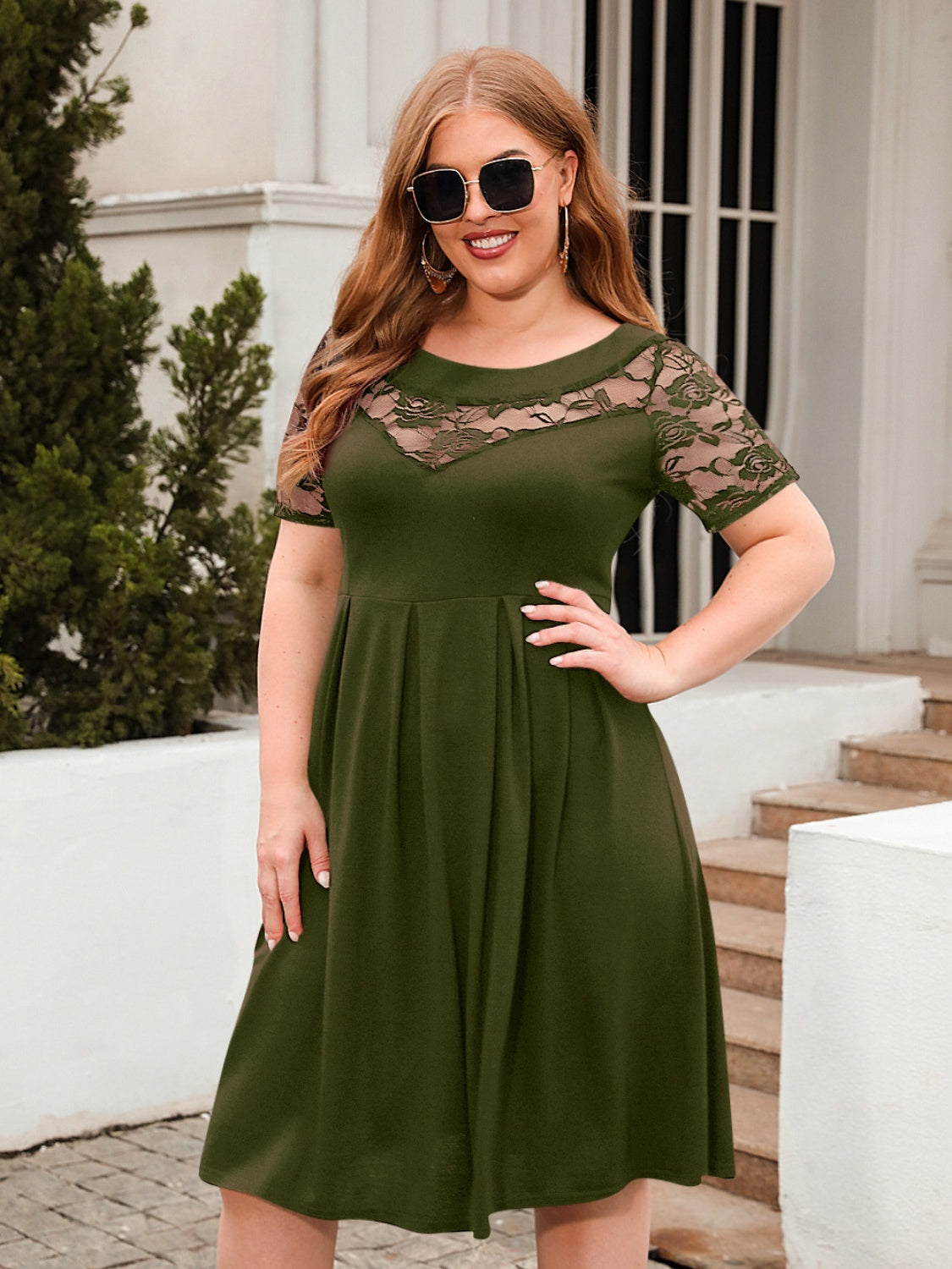 Army Green Plus Size Semi-Sheer Lace Cotton Dress with Short Sleeves, Round Neck Apparel & Accessories > Clothing > Dresses A@Y@Y Dress Neck Neck Short Neck Short Sleeve Plus Plus Size Round Round Neck Round Neck Short Ship From Overseas Short Short Sleeve Short Sleeve Dress Size Sleeve Sleeve Dress sync-pinterest T V