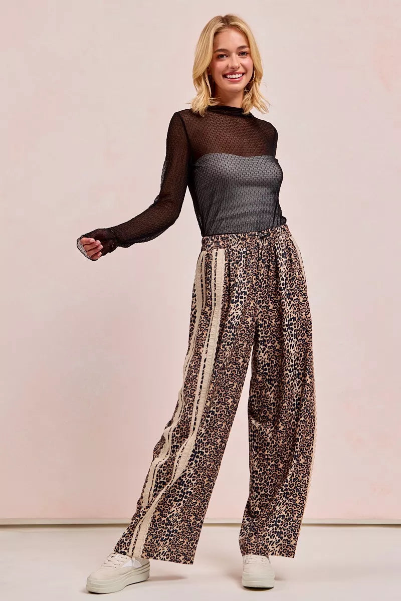 Women’s Leopard Print Track Pants with Side Lace 10-31 BiBi Ship from USA