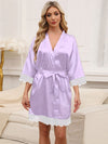 Long Sleeve Sleep Top - Lace Detail - Tie Accents Apparel & Accessories > Clothing > Sleepwear & Robes D & E.W Detail Lace Lace Detail Lounge Night Quarter Quarter Sleeve Ship From Overseas Sleeve sync-pinterest T Three Tie Tied V