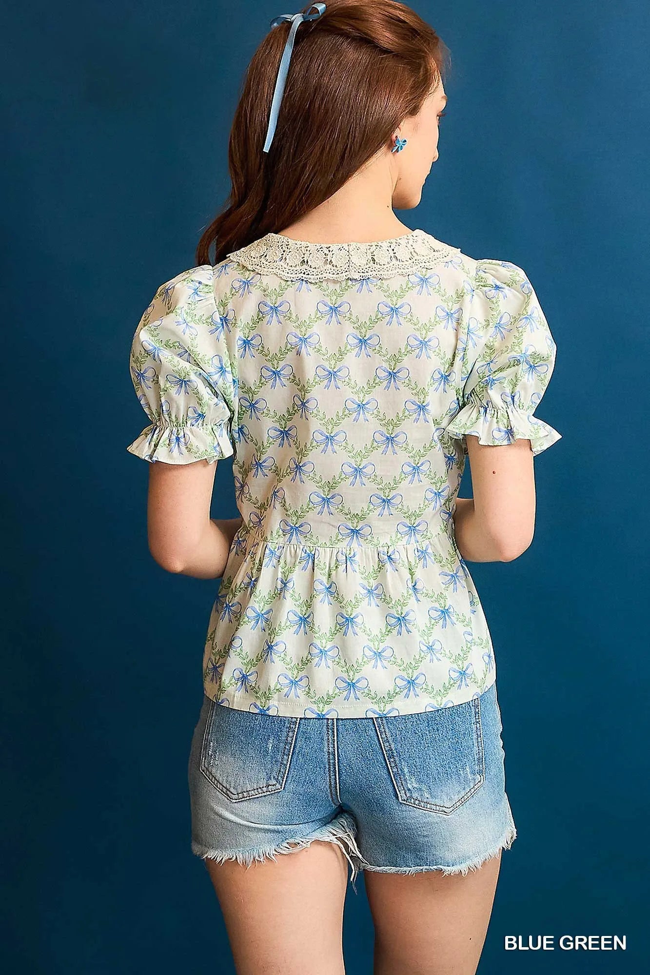 Cotton Puff Sleeve Blouse - Chic Flounce Bow 7-11 Ship from USA Umgee USA