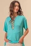 MINT Jersey Knit Top - Criss Cross Neck - Casual Chic - Rayon Blend 4-23-usa BiBi Ship from USA