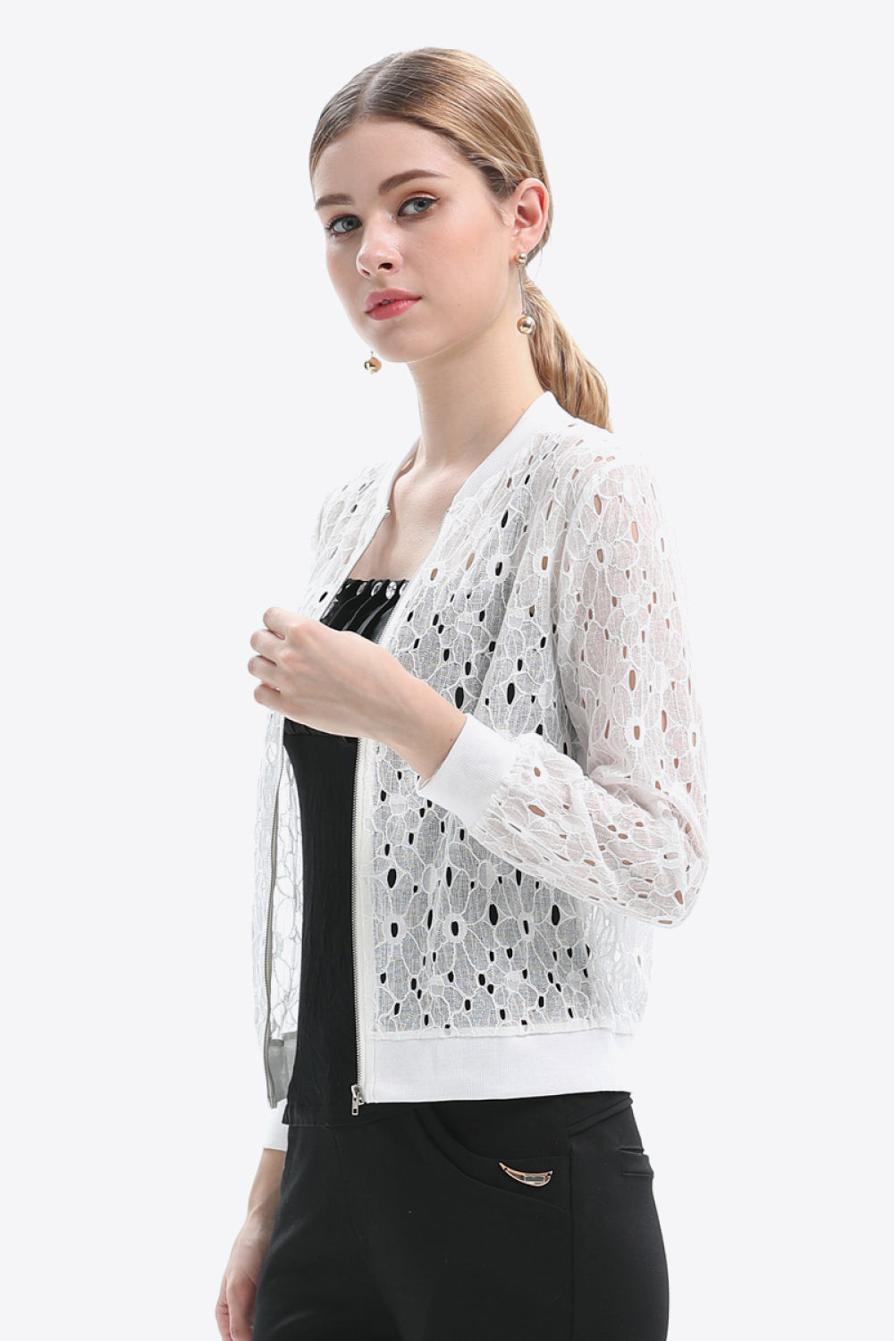 Lace Detail Long Sleeve Top - Round Neck - Solid Casual Apparel & Accessories > Clothing > Outerwear > Jackets & Coats JR Ship From Overseas sync-pinterest