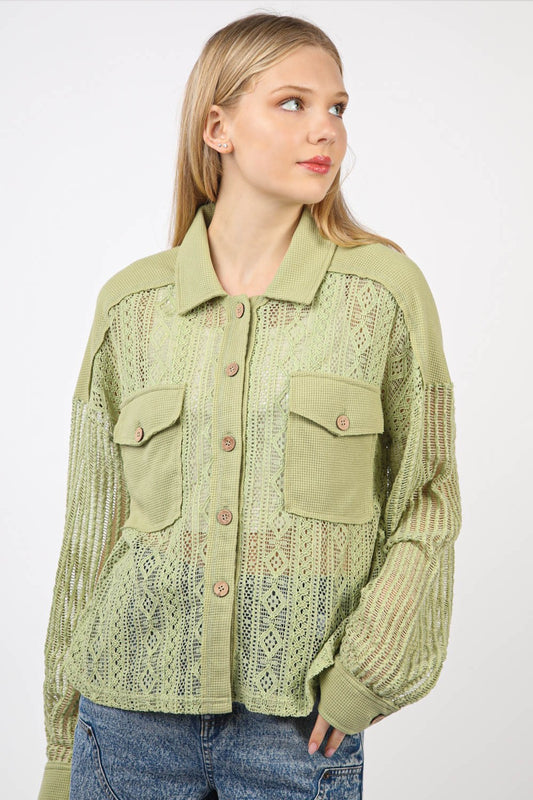 Sage Sage Lace Button Shirt - Long Sleeve Clothing & Accessories > Clothing > Tops > Shirts button lace long pinterestnew shirt sleeve