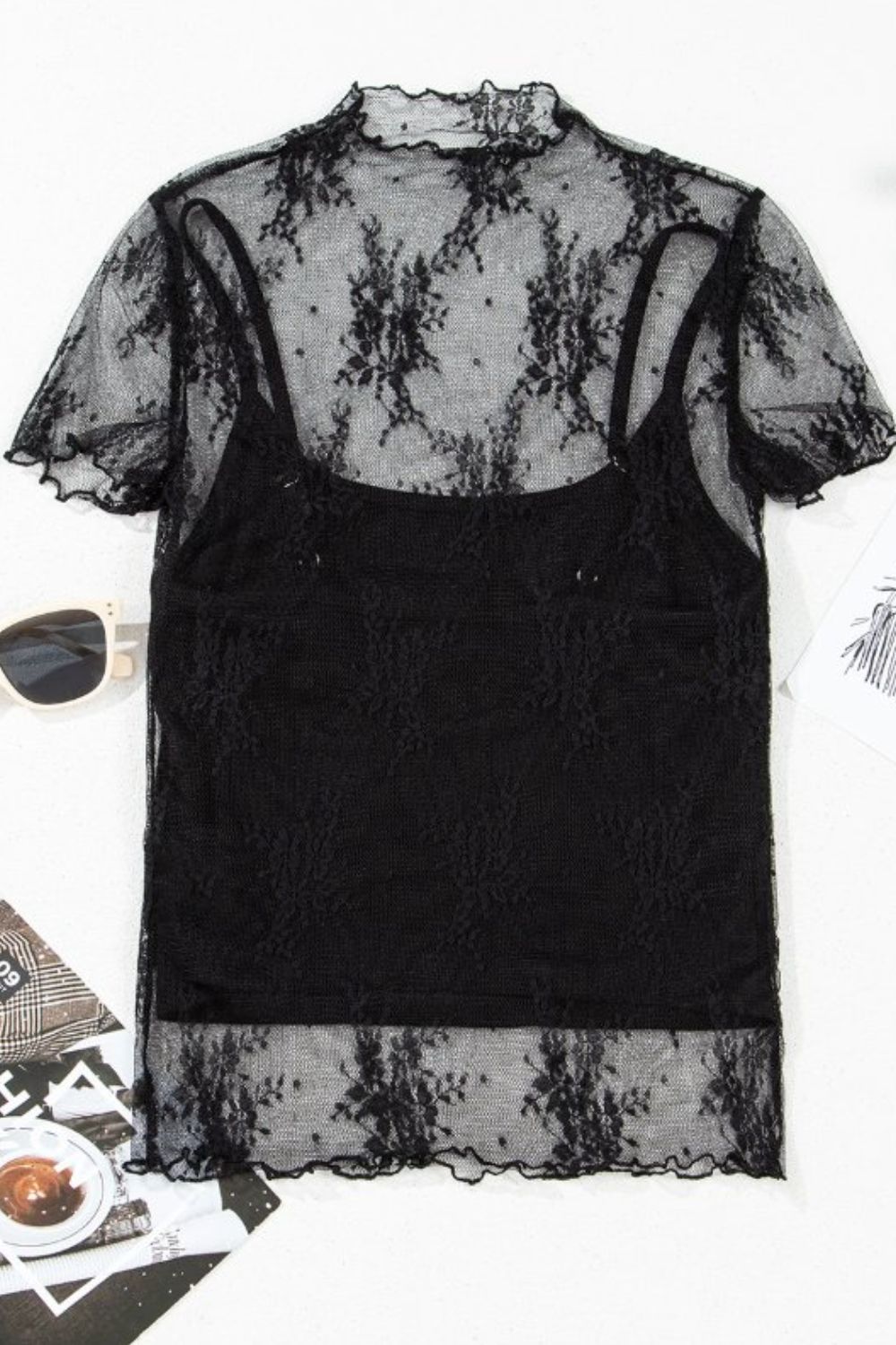 Lace Top and Skirt Set - Sheer - Slight Stretch Apparel & Accessories > Clothing > Tops And autopostr_pinterest_71901 autopostr_pinterest_72819 Cami Floral Mesh Set Sheer Ship From Overseas Short Short Sleeve Short Sleeve Top Sleeve Sleeve T Sleeve Top Sleeve Top And sync-pinterest SYNZ T Top Top And V