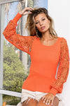 Knit Top - Crochet Lace Sleeves - Round Neck - No Stretch Apparel & Accessories > Clothing > Tops autopostr_pinterest_71901 autopostr_pinterest_72819 BiBi Only Available for U.S. Residents Ship from USA sync-pinterest