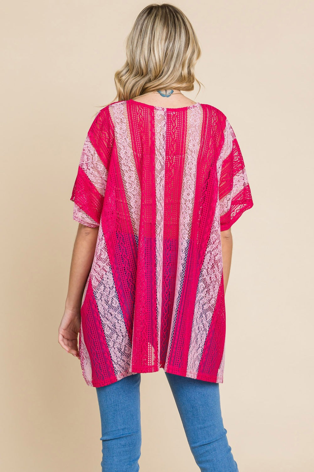 Fuchsia Oversized Lace Top - Drop Shoulder - V-Neck - Clothing & Accessories > Clothing > Tops autopostr_pinterest_71277 bleu cotton drop label neck oversize pinterestnew shoulder top