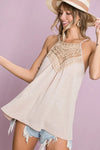 Top - Sleeveless - Knit - Lace Details - Soft - Casual 5-1-usa BiBi Ship from USA