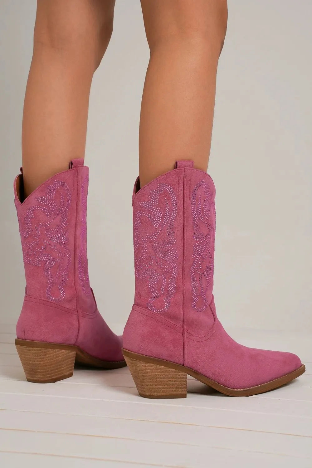 Cerise Suede Rhinestone Boots – Glamorous Cowgirl Elegance Beast Fashion Ship from USA