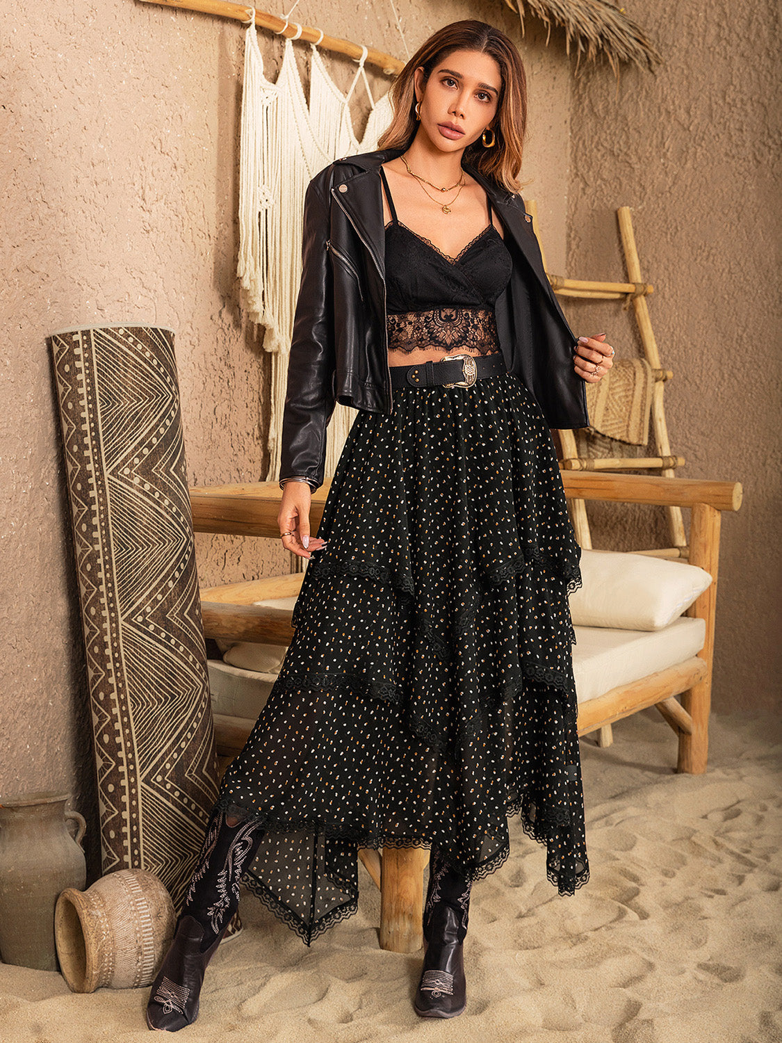 Women's Layered Lace Detail Dress - Polyester, Machine Washable, Sizes S-2XL Apparel & Accessories > Clothing > Skirts Detail Lace Lace Detail Layered Midi Midi Skirt Rusttydustty Ship From Overseas Skirt sync-pinterest
