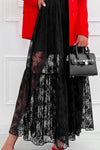 Black Midi Skirt - Lined Lace - Semi-Sheer Overlay Apparel & Accessories > Clothing > Skirts Lace Maxi Ship From Overseas Skirt sync-pinterest T Waist WXFS