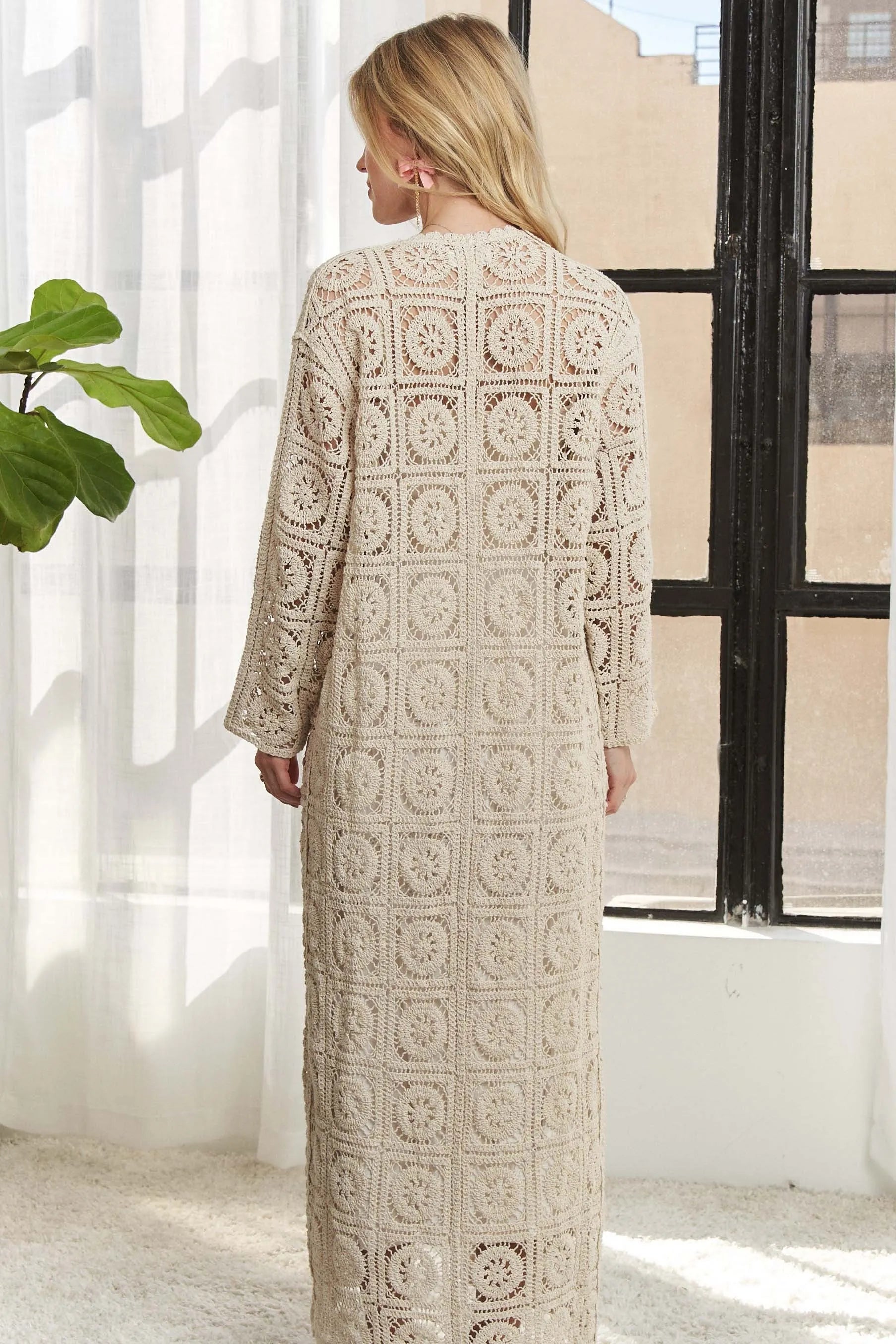 Cardigan - Crochet Elastic Long Sleeve - Cotton Openwork Layering 4-29 ADORA Ship from USA