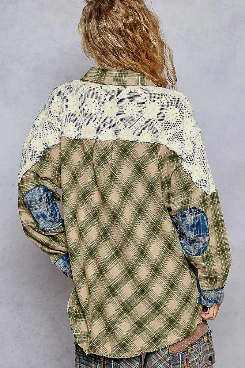 Patchwork Plaid Oversized Shirt - Vintage Multi Panel 7-11 POL Ship from USA
