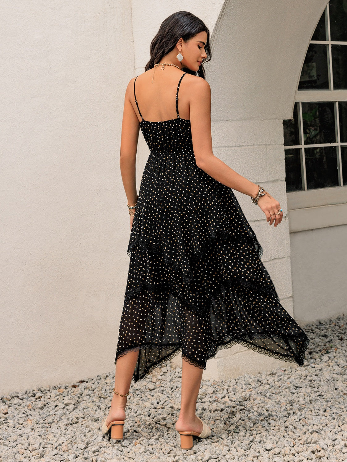 Midi Dress - Lace Detail - Layered - Soft Polyester - Opaque Apparel & Accessories > Clothing > Dresses Cami Cami Dress Detail Dress Lace Lace Detail Layered Midi Print Printed Rusttydustty Ship From Overseas sync-pinterest T