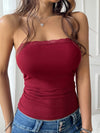 Burgundy Viscose Top - Stretch Lace Detail - Opaque Elastic Blend Apparel & Accessories > Clothing > Tops Devine Ship From Overseas sync-pinterest