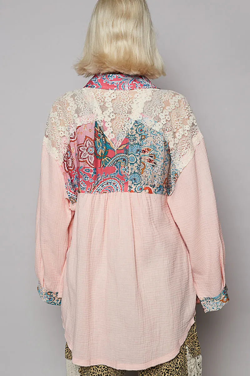White Cotton Blouse - Boho Sheer Balloon 7-11 POL Ship from USA