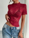 Scarlet Top - Lace - Mock Neck - Short Sleeve - Elegant - Fitted 5-1-overseas Ship From Overseas WXFS