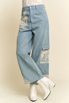 Wide Leg Denim Pants - Lace Applique - No Stretch - 100% Cotton Apparel & Accessories > Clothing > Pants Applique autopostr_pinterest_71901 autopostr_pinterest_72819 Davi & Dani Lace Leg Only Available for U.S. Residents Ship from USA sync-pinterest Wide Wide Leg