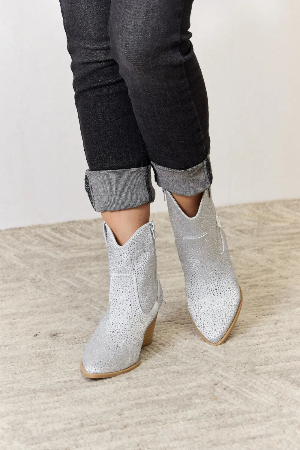 Clear Rhinestone Classic Cowboy Boots – Ankle Western Chic East Lion Corp Ship from USA