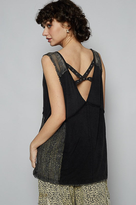Lace Studded Crisscross Back V-Neck Sleeveless Top - Edgy & Stylish Apparel & Accessories > Clothing > Tops autopostr_pinterest_72819 Only Available for U.S. Residents POL Ship from USA sync-pinterest
