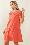 Dress - Wrinkled - Crochet Lace Yoke - Boho - Lightweight - Casual 5-2-usa BiBi Ship from USA