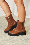 Brown Boots - Side Zip - Platform - Low Heels - PU Material - Imported 5-5-shoes-usa Forever Link Ship from USA