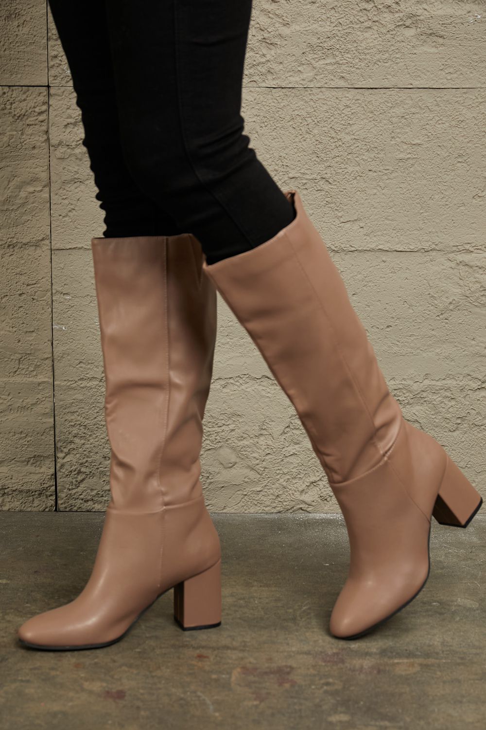 Faux Leather Boots – Knee-High Block Heels East Lion Corp Ship from USA