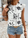 Lace Detail Printed Cap Sleeve Blouse 4-23-overseas Lotus Couture Ship From Overseas