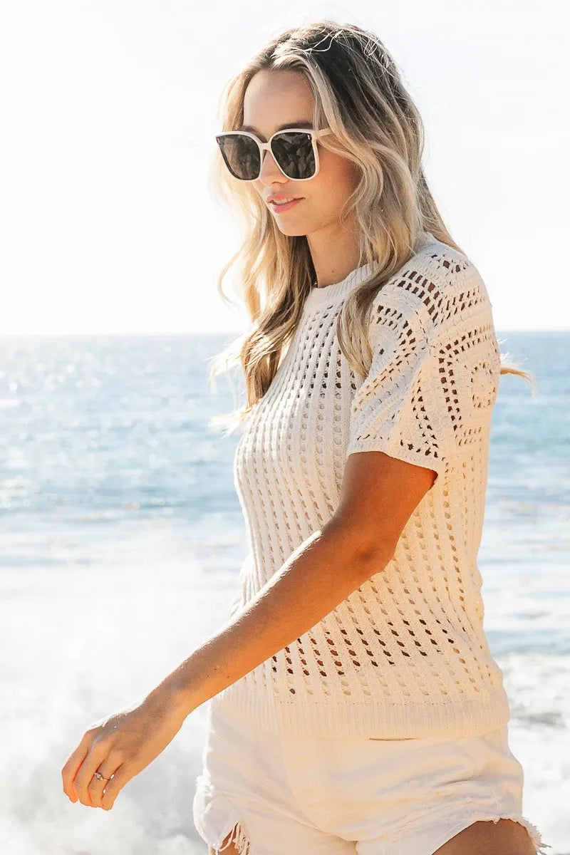 Puff Sleeve Top - Lace Detail - Crochet 5-7-usa BiBi Ship from USA