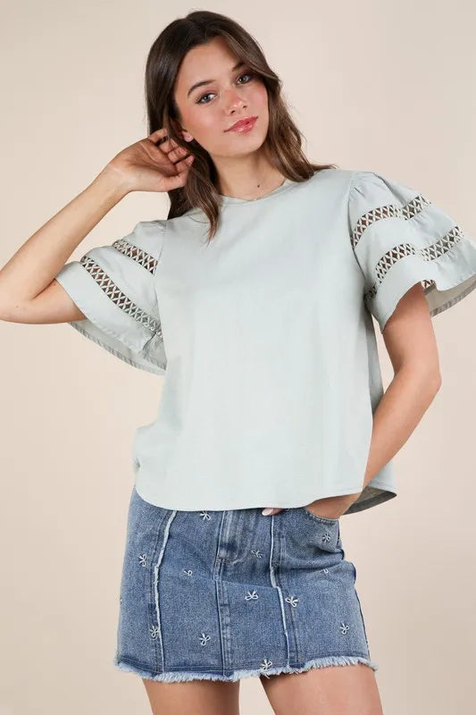T-Shirt - Lace Trimmed Sleeves 4-16-usa Ship from USA VERY J