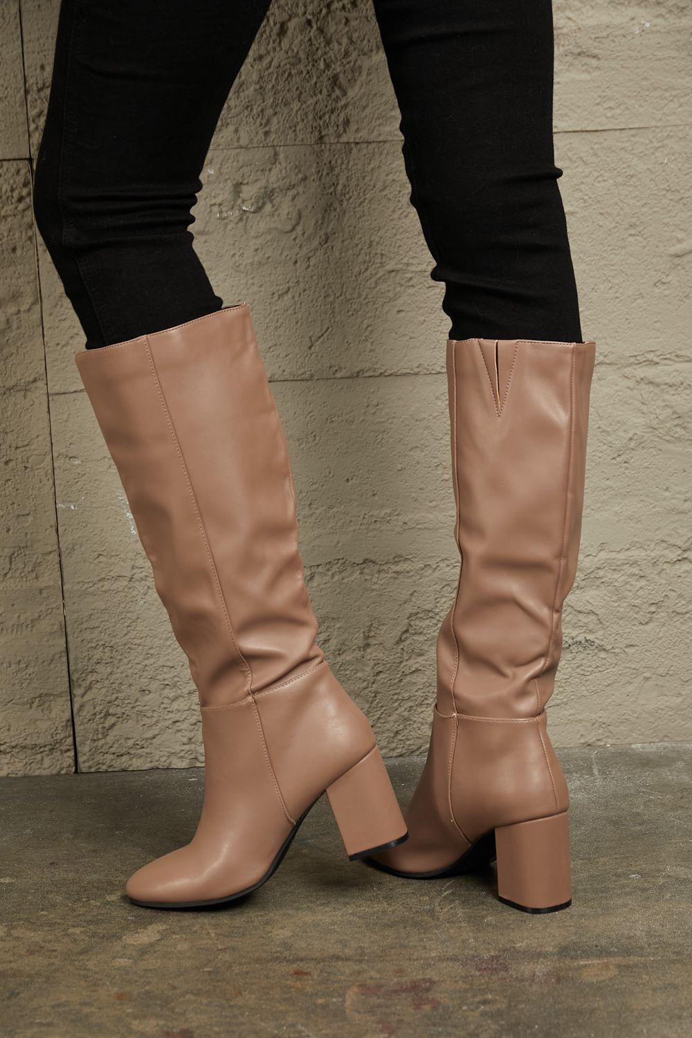 Faux Leather Boots – Knee-High Block Heels East Lion Corp Ship from USA