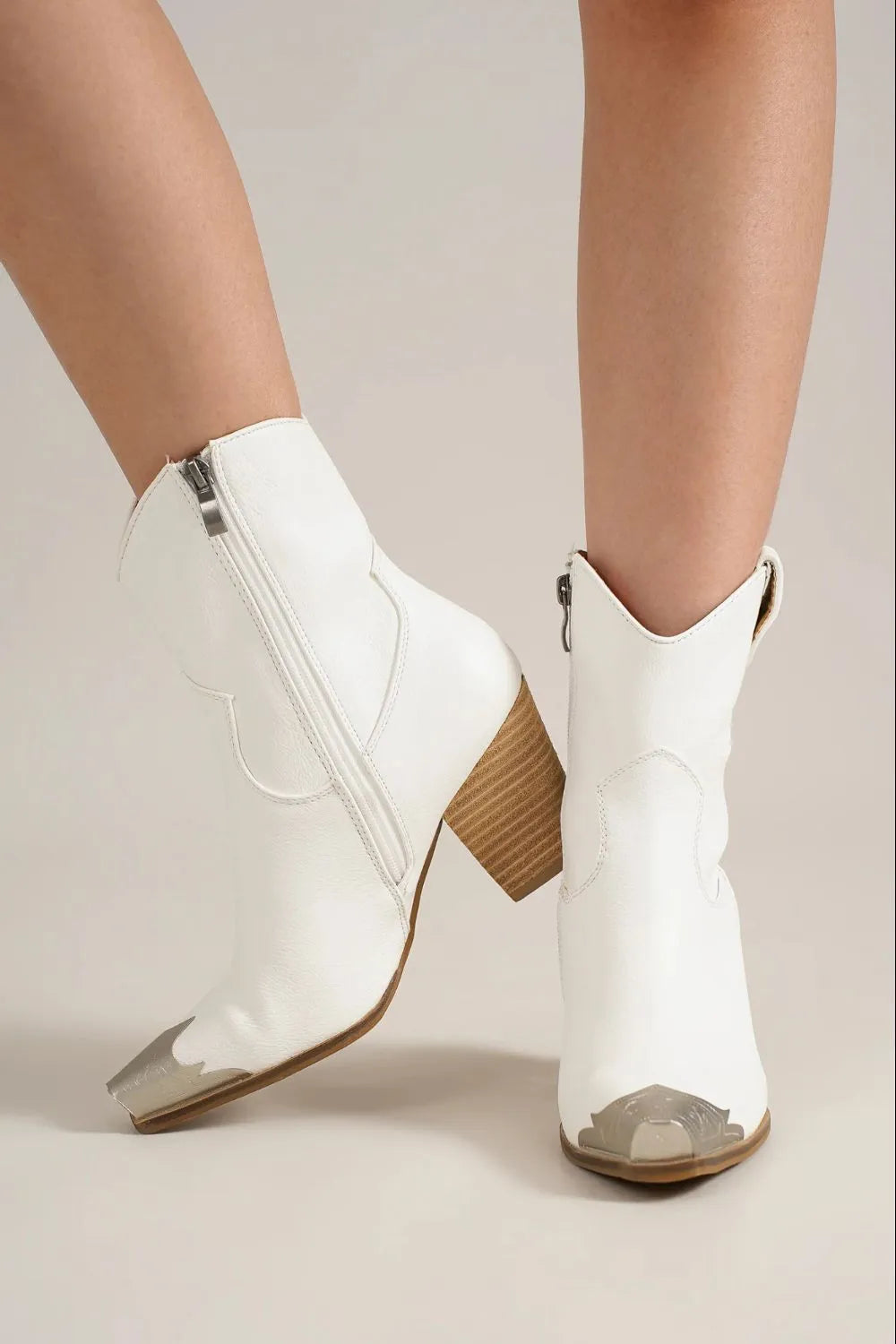 Boots - Faux Leather - Block Heel - Side Zippers - Western Style 5-5-shoes-usa Beast Fashion Ship from USA