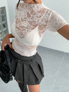 Top - Lace - Mock Neck - Short Sleeve - Elegant - Fitted 5-1-overseas Ship From Overseas WXFS
