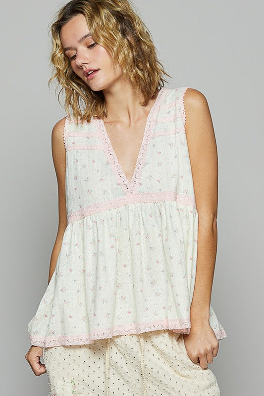Sleeveless Peplum Blouse - Floral Lace V-Neck Top Apparel & Accessories > Clothing > Tops autopostr_pinterest_72819 Only Available for U.S. Residents POL Ship from USA sync-pinterest