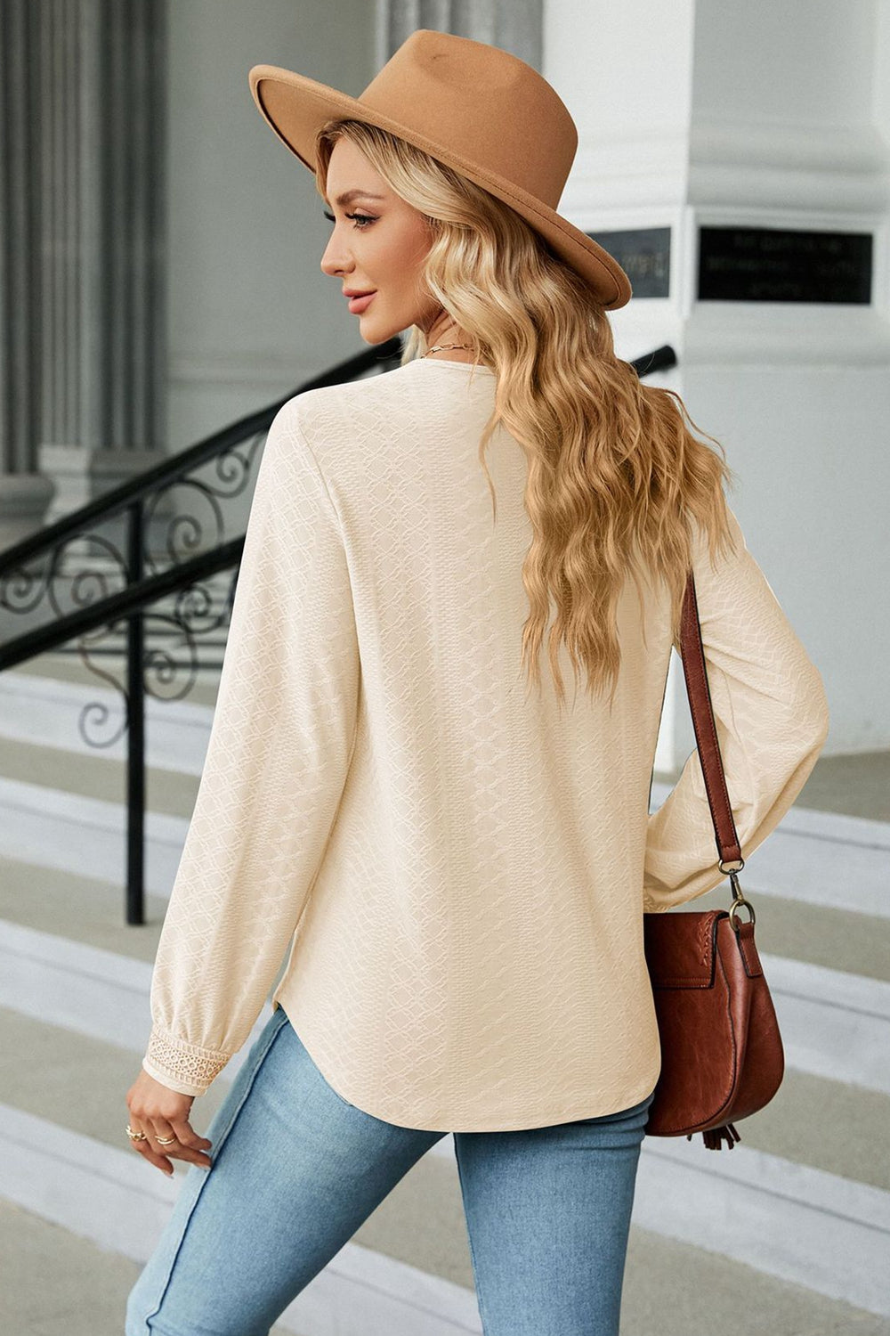 Casual Solid Lace V-Neck Long Sleeve Top with Slight Stretch Apparel & Accessories > Clothing > Tops Blouse Long Long Sleeve Neck Neck Long Ship From Overseas Sleeve Sleeve Blouse sync-pinterest V X&D