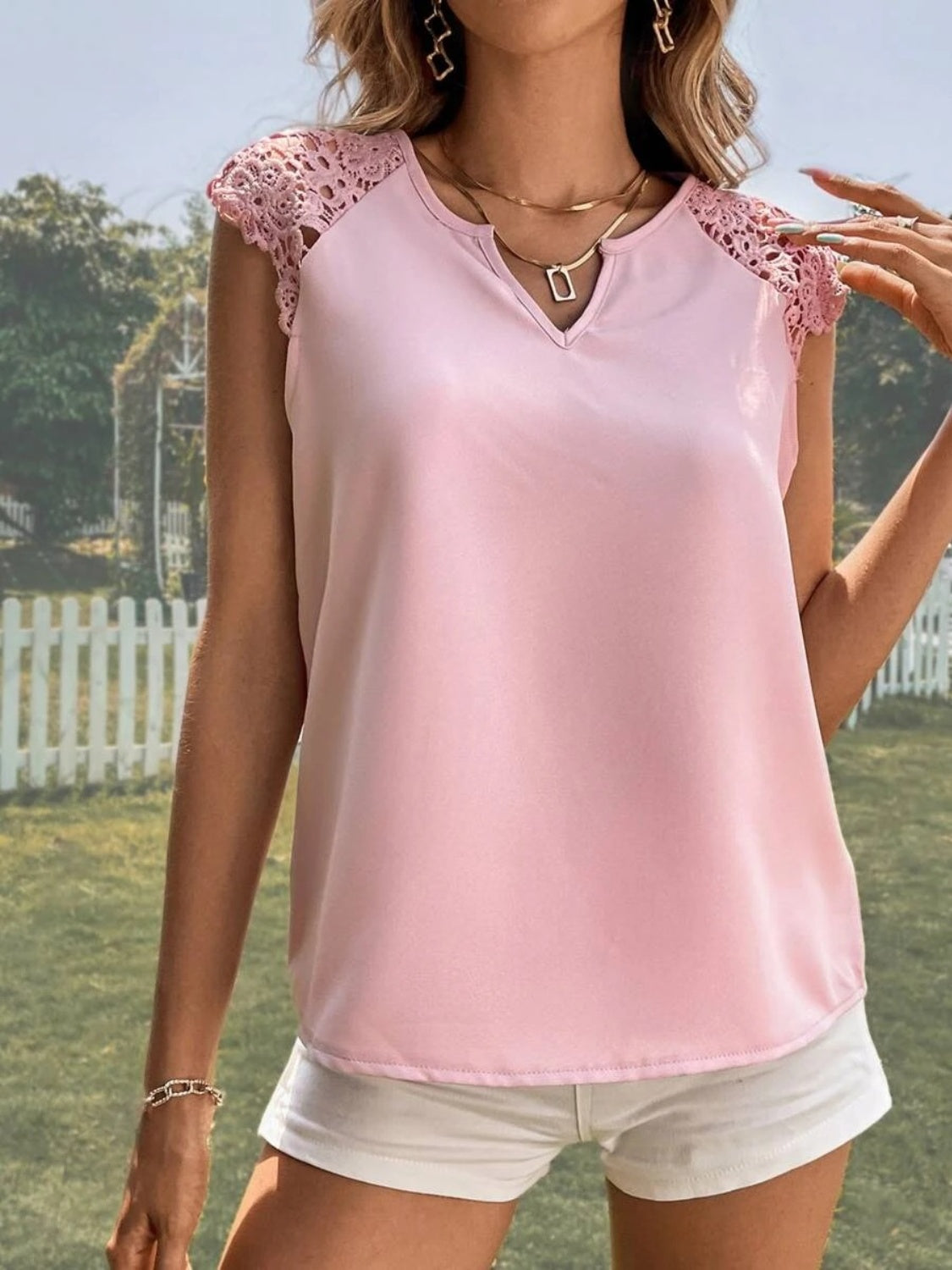 Blush Pink Women's Lace Tank Top-Sleeveless Blouse Shirt-Summer Fashion Axelle Ship From Overseas