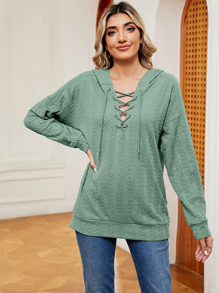 Hoodie - Lace-Up Stretch Rayon Opaque Long Sleeve Top Apparel & Accessories > Clothing > Tops > Hoodies M.N.Y Ship From Overseas sync-pinterest