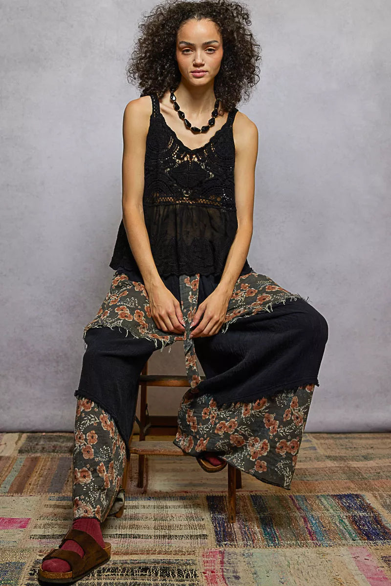 Women’s V-Neck Crochet Tank Top with Floral Embroidery 9-7 POL Ship from USA