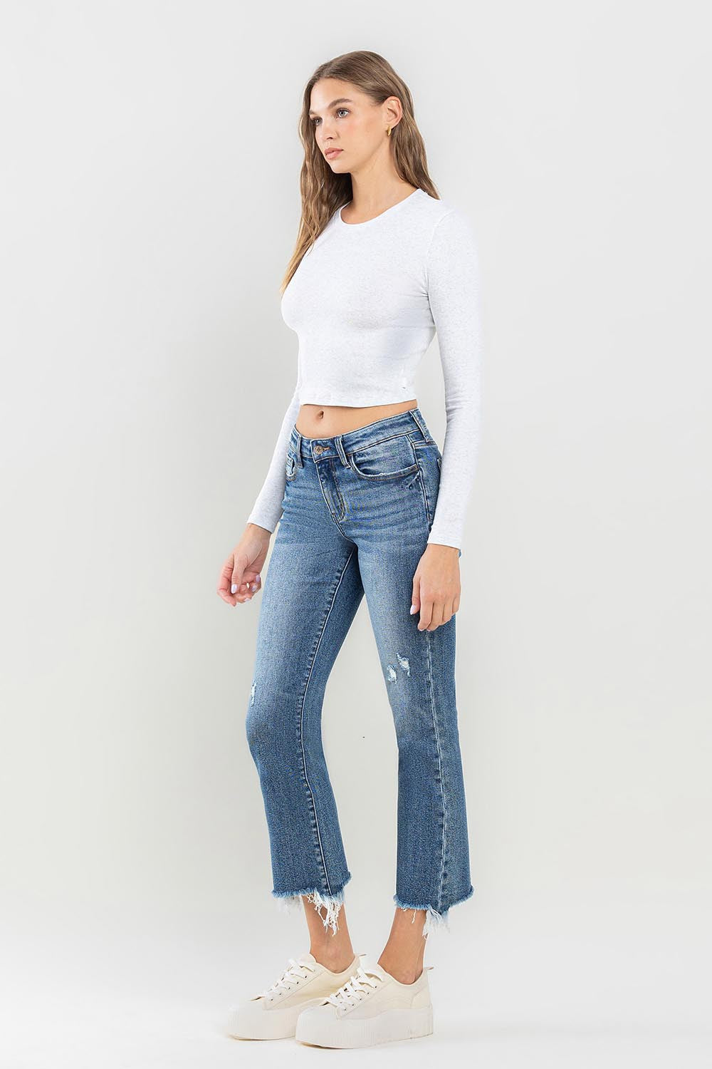 Denim Jeans - Mid Rise - Frayed Hem - Raw Edge - Pockets Apparel & Accessories > Clothing > Pants Lovervet Only Available for U.S. Residents Ship from USA sync-pinterest