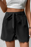 Black Women's Casual Solid Tie Lace Polyester Shorts Apparel & Accessories > Clothing > Shorts Hundredth Ship From Overseas sync-pinterest