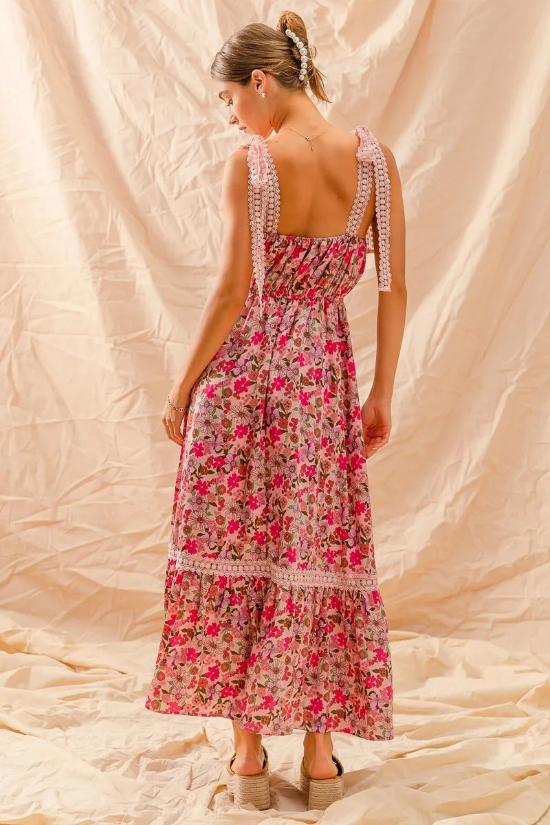 Smocked Floral Maxi – Bohemian Ruffle Dreams 7-11 Ship from USA SO ME