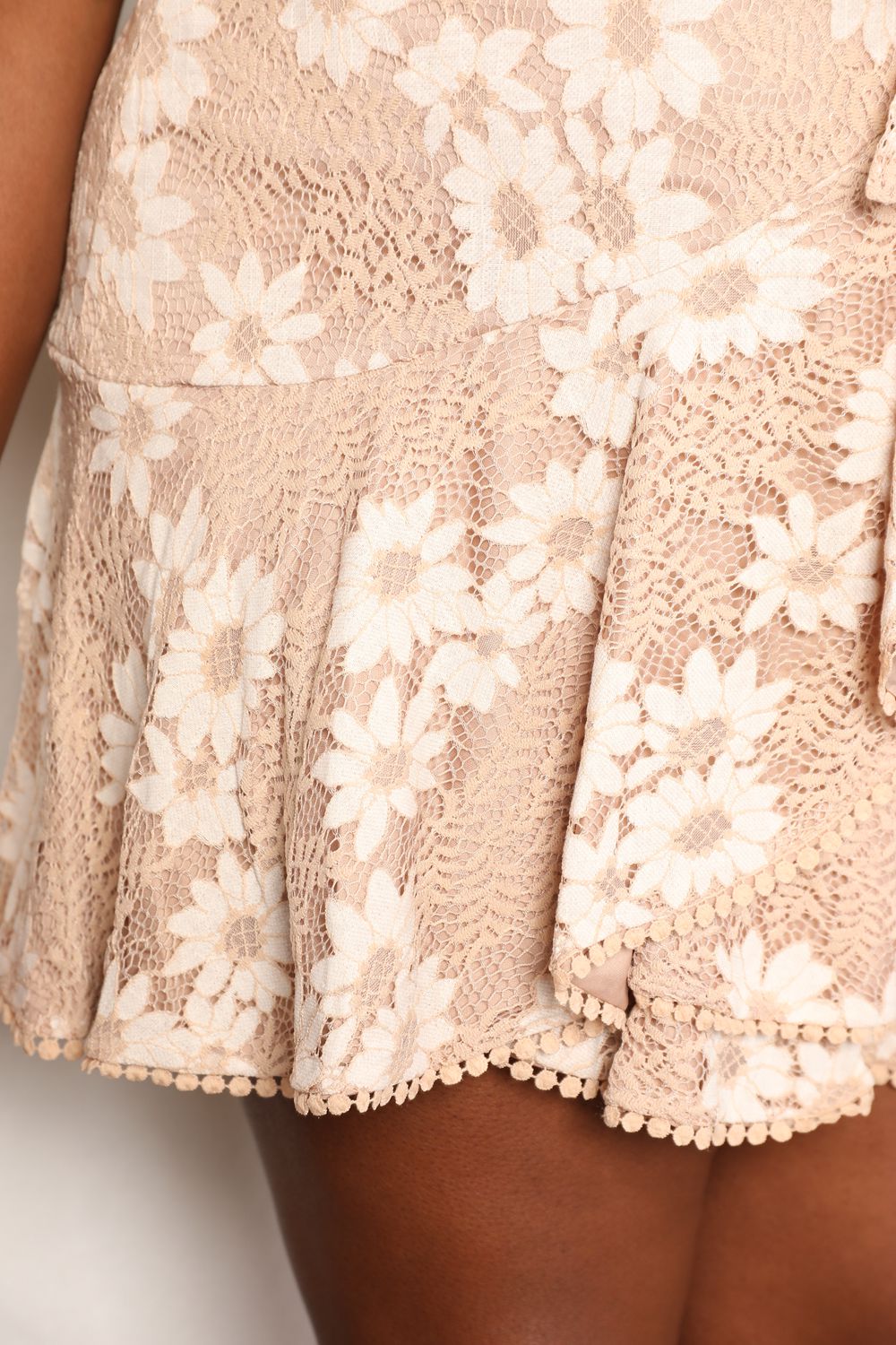 Tan Flutter Sleeve Dress - Waist Tie - Floral Lace Detail Clothing & Accessories > Clothing > Dresses autopostr_pinterest_71901 detail dress floral flutter lace Outlets 2.20-3.30 PinterestNew pompom sleeve tie waist