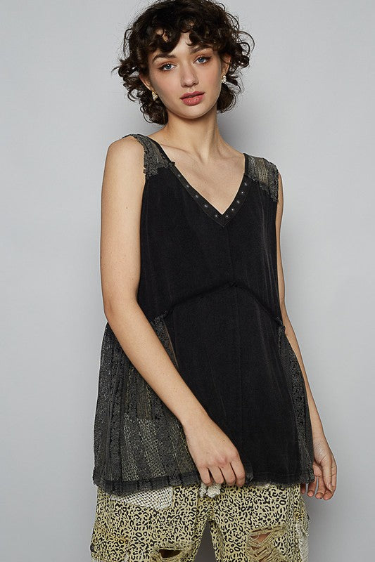 Lace Studded Crisscross Back V-Neck Sleeveless Top - Edgy & Stylish Apparel & Accessories > Clothing > Tops autopostr_pinterest_72819 Only Available for U.S. Residents POL Ship from USA sync-pinterest