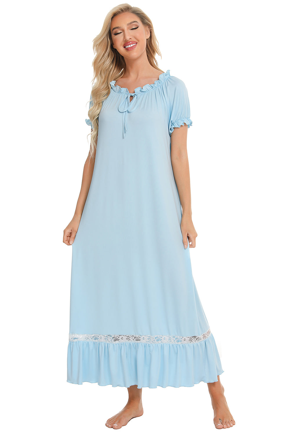 Lace Detail Short Sleeve Lounge Dress H#Y Ship From Overseas