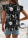 Lace Detail Printed Cap Sleeve Blouse 4-23-overseas Lotus Couture Ship From Overseas