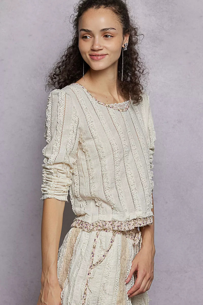 Women’s Floral Ruffled Textured Long Sleeve Blouse 10-31 POL Ship from USA