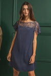 Dress - Wrinkled - Crochet Lace Yoke - Flowy - Boho - Lightweight 5-1-usa BiBi Ship from USA