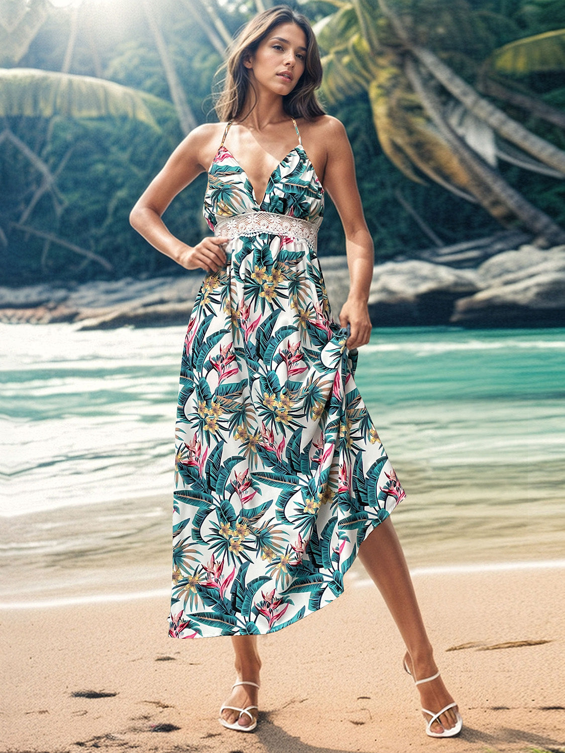Dress - Lace Detail - Tied Waist - Opaque - Polyester Apparel & Accessories > Clothing > Dresses Hundredth Ship From Overseas sync-pinterest