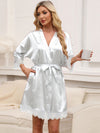 Long Sleeve Sleep Top - Lace Detail - Tie Accents Apparel & Accessories > Clothing > Sleepwear & Robes D & E.W Detail Lace Lace Detail Lounge Night Quarter Quarter Sleeve Ship From Overseas Sleeve sync-pinterest T Three Tie Tied V