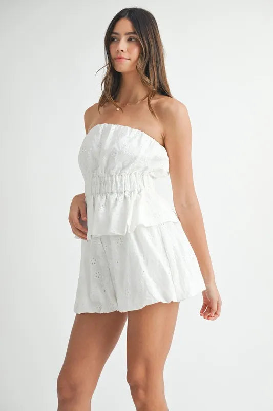 Tube Top Shorts Set - Eyelet Lace - Smocked Peplum Apparel & Accessories > Clothing > Outfits & Sets autopostr_pinterest_71901 autopostr_pinterest_72819 MABLE Only Available for U.S. Residents Ship from USA sync-pinterest