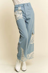 Wide Leg Denim Pants - Lace Applique - No Stretch - 100% Cotton Apparel & Accessories > Clothing > Pants Applique autopostr_pinterest_71901 autopostr_pinterest_72819 Davi & Dani Lace Leg Only Available for U.S. Residents Ship from USA sync-pinterest Wide Wide Leg